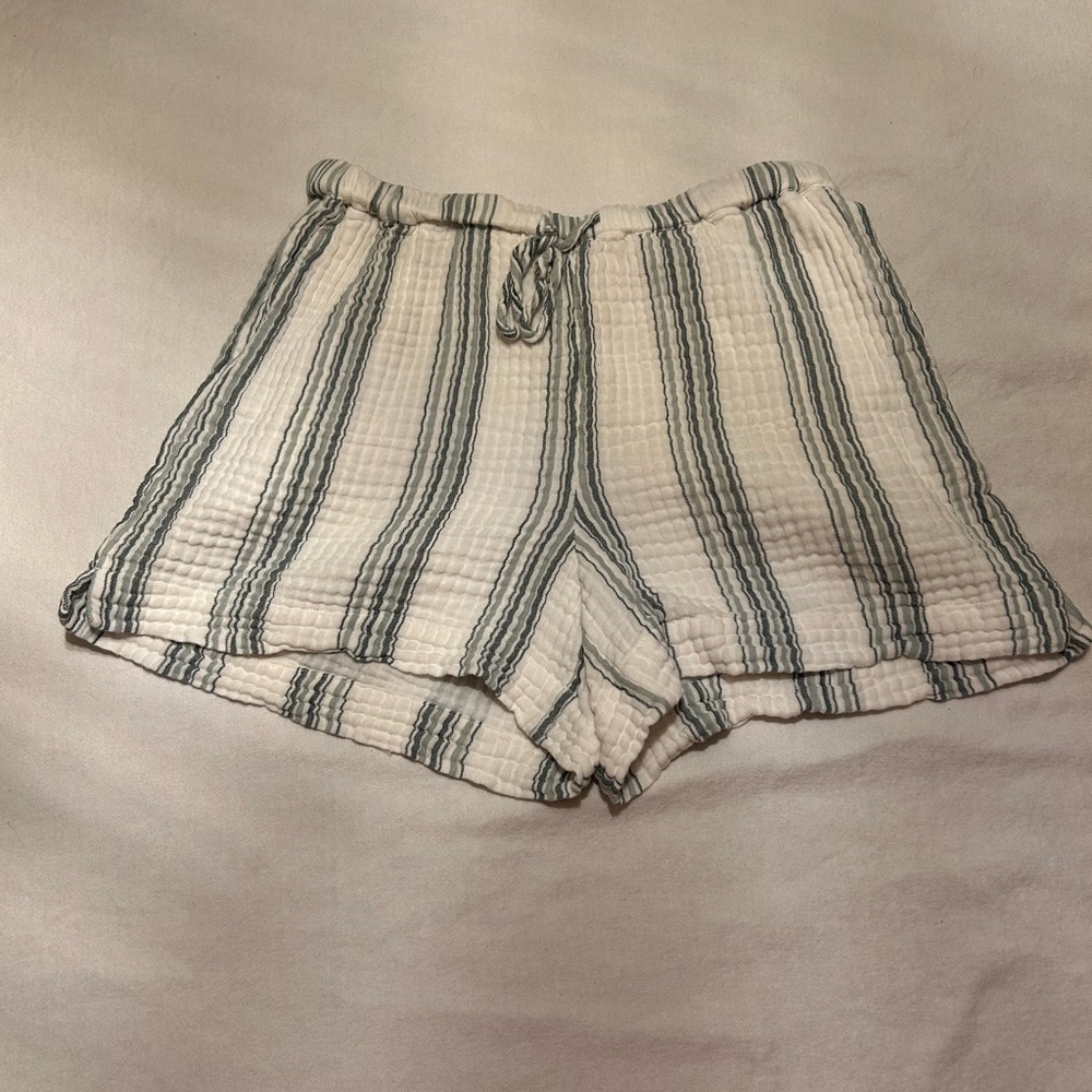 Haven Well Within 100% Cotton Striped Pajama Shorts in Cream and Gray